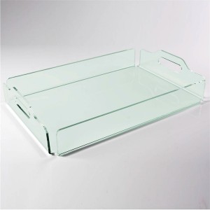 Plexiglass Organizer Food Holder Tray Glass လက်ကိုင်ပါရှိသော အစိမ်းရောင် Lucite Tray