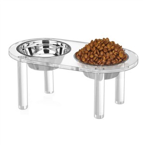 Matangtang nga Plexiglass Pet Food Storage Tray Tin-aw nga Acrylic Feeder Stand nga adunay Glass Bowl