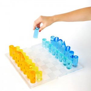 Transparent Acrylic Gameboard and 32 Chess Pieces Plexiglass Gift Block