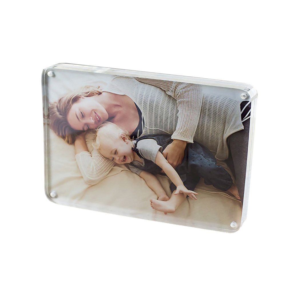 Cadre photo acrylique de bureau 6 × 4 pouces photo de famille cadre photo magnétique acrylique à coin rond