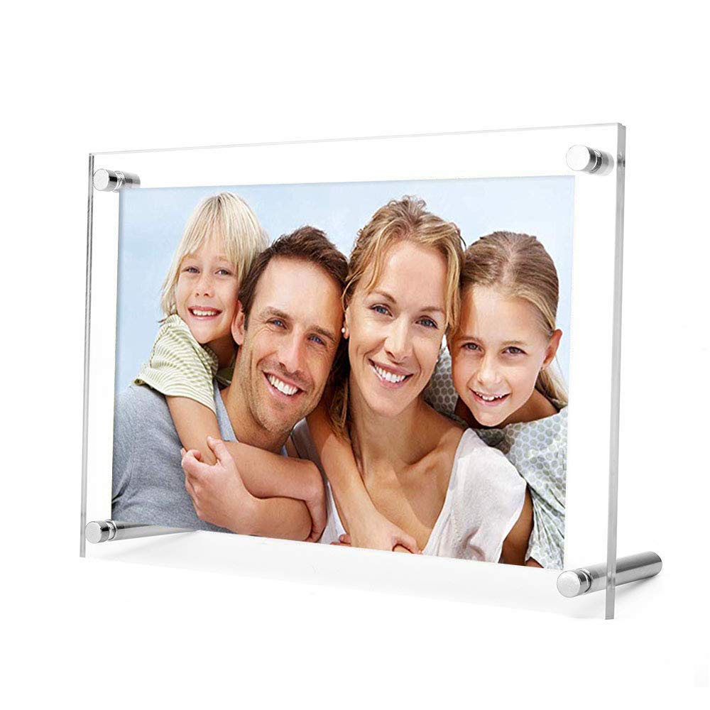 Photo de famille double panneau cadre bureau debout mince cadre photo en feuille acrylique