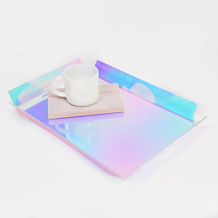 Bandeja de plástico rectangular para servir aperitivos, bandeja de almacenamiento de pasteles de té de plexiglás transparente con asa