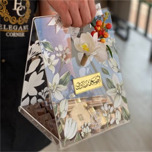 benutzerdefinierte Kristall muslimische rustikale kleine Gastgeschenke Geschenkbox Griffe Acryl serviert Hochzeitstablett für Gäste