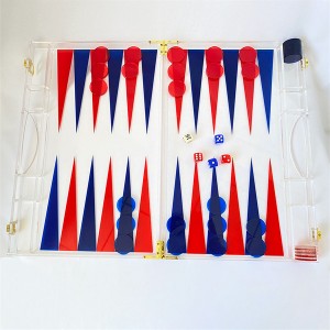 Conxunto de xogos de backgammon de Lucite Taboleiro de xogos de backgammon acrílico de cor personalizado