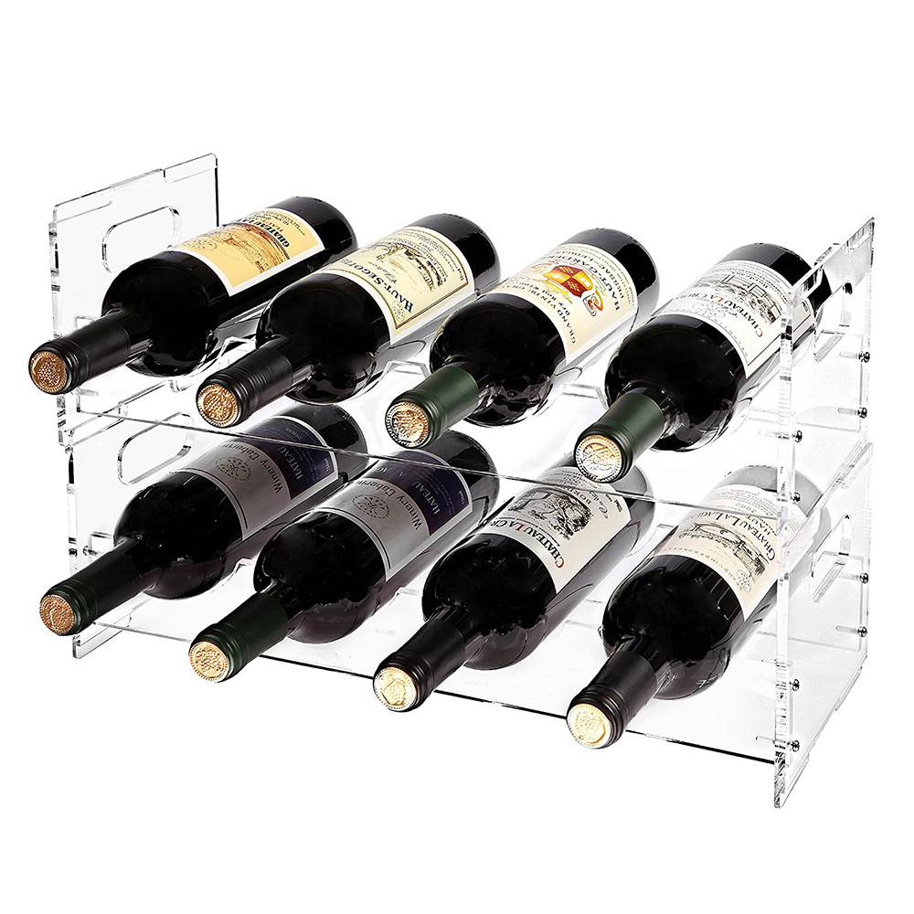 Прозрачный акриловый отдельно стоящий штабелируемый органайзер на 8 бутылок Акриловый дисплей для вина