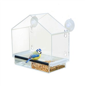Alimentador de pájaros salvajes con ventosa para ventana exterior, bandeja de comida acrílica a prueba de ardillas para pájaros, casa
