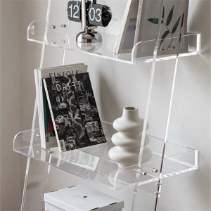 ຫ້ອງການ custom home room school Ladder Fit 4Tier childrens kids Bookcase Design clear Acrylic display bookshelf Storage